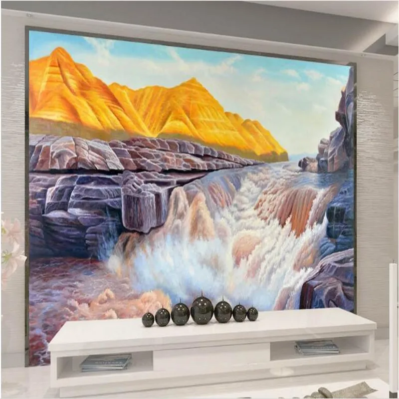 

wellyu Customized large - scale murals Jinshan Yellow River waterfalls water health TV background wall non - woven wallpaper