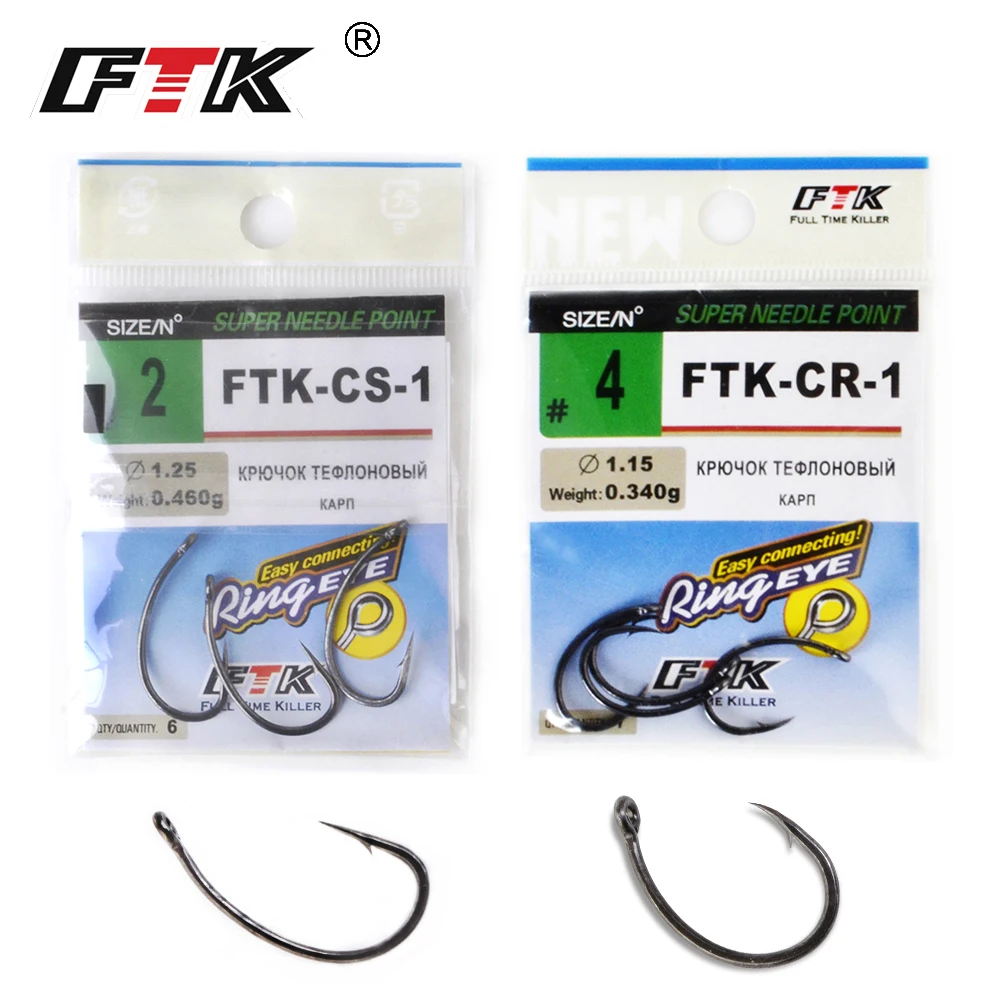 

FTK 6-9pcsFishing Hooks Jig Head 2-8# CR-1 and CS-1 High Carbon Steel Barbed Carp Fishing Single Hook Set With Eyes Pesca