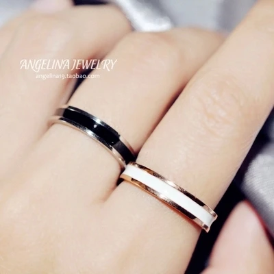 YUN RUO Rose Gold Color White Black Ceramic Ring for Woman Man Wedding Jewelry 316L Stainless Steel Ring Top Quality Never Fade