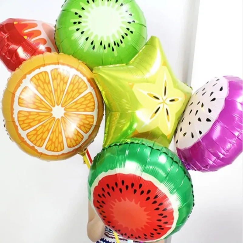 10pcs 18inch fruit aluminium foil balloon orange watermelon kiwifruit strawberry balloon toy birthday party decor helium balloon