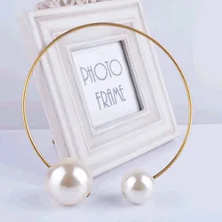 Double Big Simulated Pearl Adjustable Golden Opening Hoop Choker Punk Necklace for Women