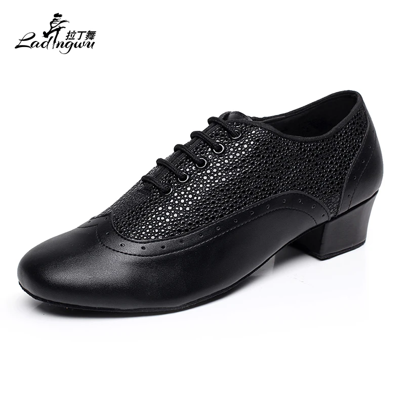 Ladingwu New Brand Modern Men\'s Ballroom Tango Waltz Latin Dance Shoes Microfiber Synthetic Leather Color Black/Brown/Red