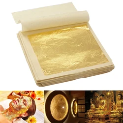 4.33x4.33cm 5/10 Sheets Practical 24K Pure Real Gold Leaf Foil Gilding Handicrafts Cake Ice Decoration Face Beauty Mask