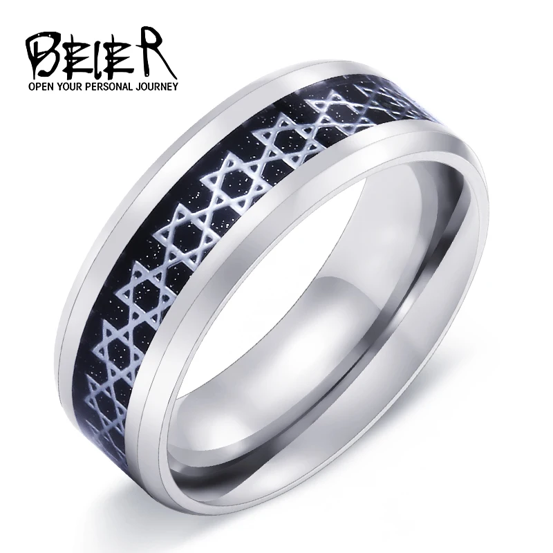 Beier new store 316L Stainless Steel ring David of star ring splendid pentacle men ring high quality  Fashion jewelry LLBR-R056R