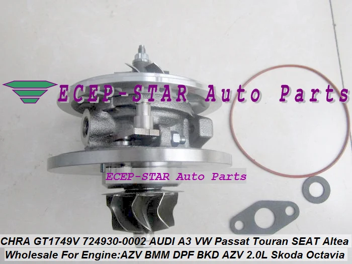 Free Ship Turbo CHRA Cartridge GT1749V 724930 724930-5009S Turbocharger For AUDI A3 Altea Skoda For VW Passat B6 Touran BKD 2.0L