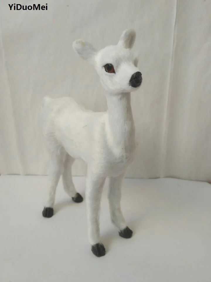 plastic&furs 20x15cm white sika deer artificial female deer model handicraft ,home decoration gift a1915