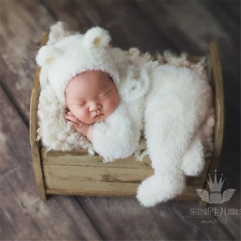 

Fluffy Footed Bear Outfit Angora Knitted Newborn Teddy Bear Overall Romper Photography props Baby girl outfit Hat set photo prop