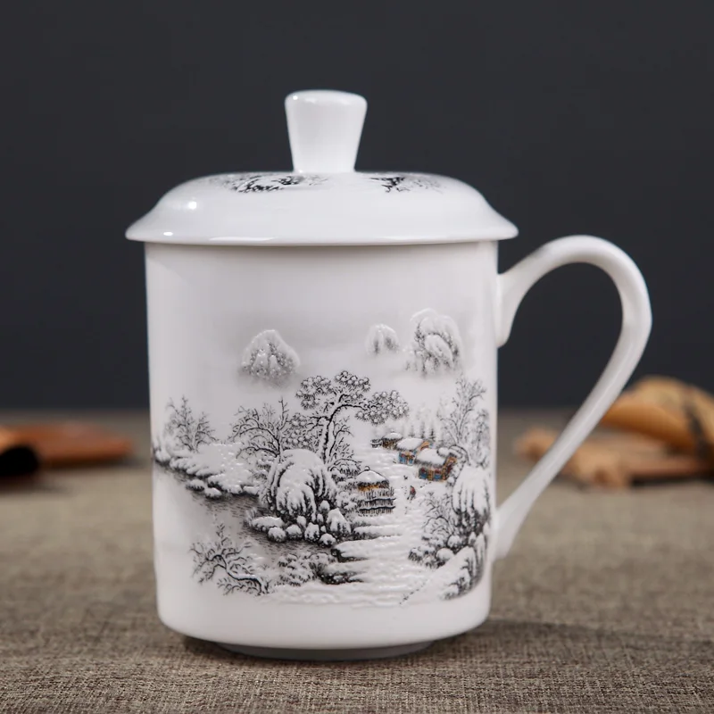 Jingdezhen Bone China ceramic large cups with cover drinkware Porcelain mug meeting gift Office mug about 500ml