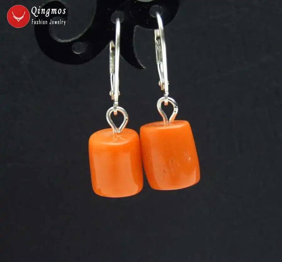 Qingmos Fashion 10-11mm Orange Natural Knobble Coral Earring for Woman with Leverback Earring Dangle Earring ear746