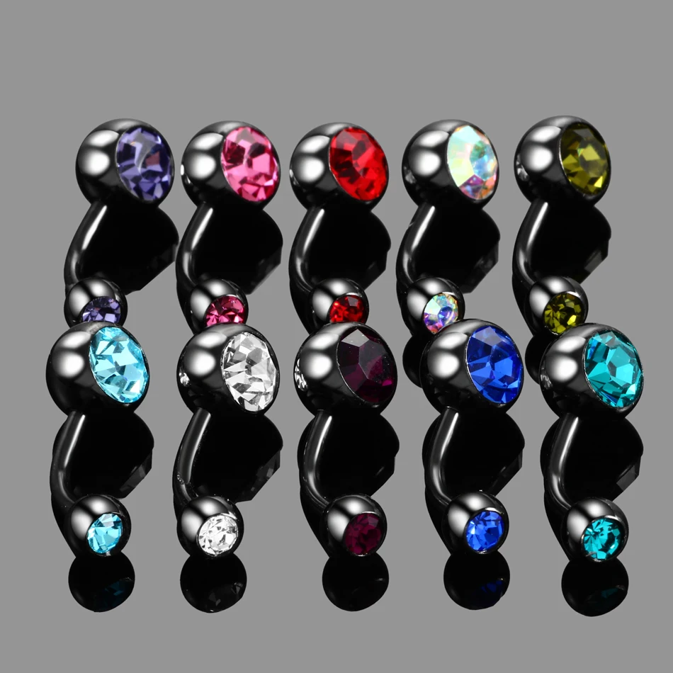 2PC 316l Surgical Black Assorted Colors With Double Zircon Balls Belly Button Ring Navel Piercing Body Jewelry 14g пирсинг