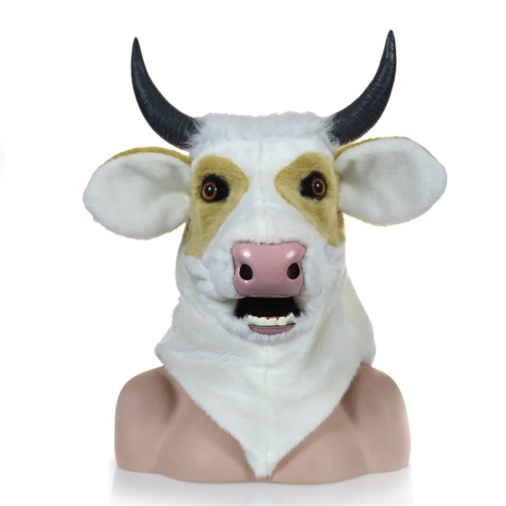 Cow moving mouth mask with fur decorated for Halloween and gatherings fun