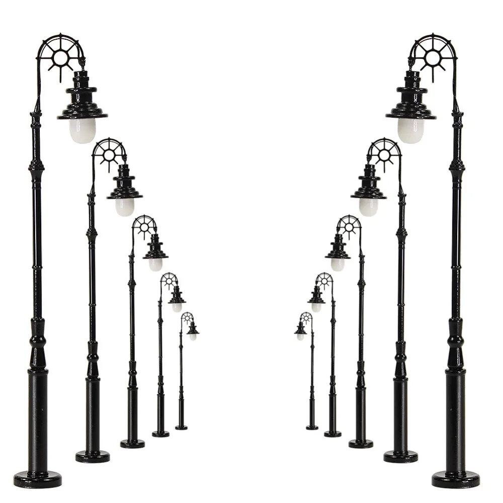 

Evemodel 10pcs HO Scale Lamp Post Single Head 85mm 1:87 Street Lights Model Railway Train LEDs Miniature Warm White LQS69HO