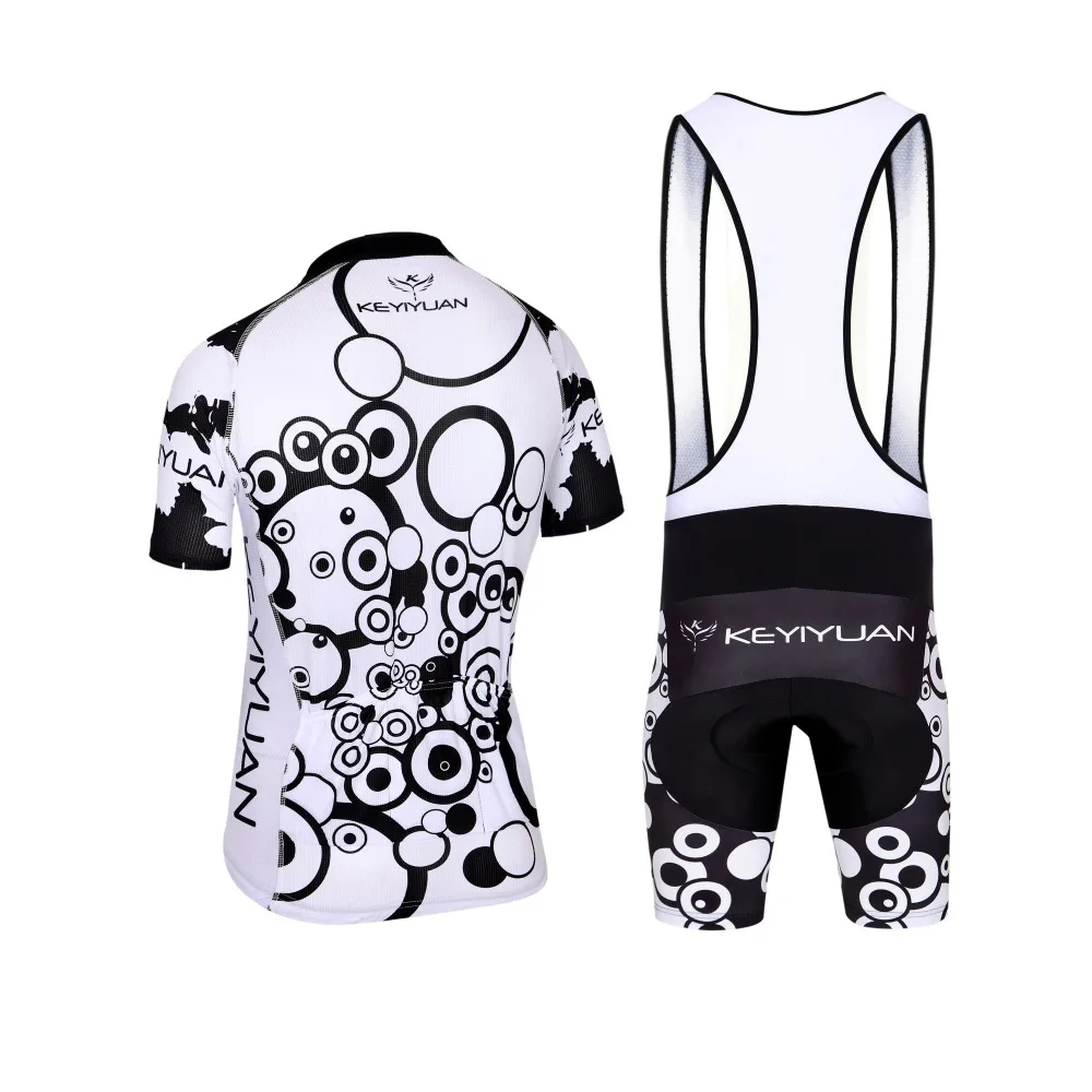 KEYIYUAN Men Clothing Wear Cycling Jersey + Padded (Bib) Shorts Set S-5XL Black White