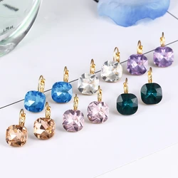 Fashion Simple Austrian Crystal Dangle Earrings For Women Gold Color Square Shaped Shinning Stud Earrings Stone Female Jewelry