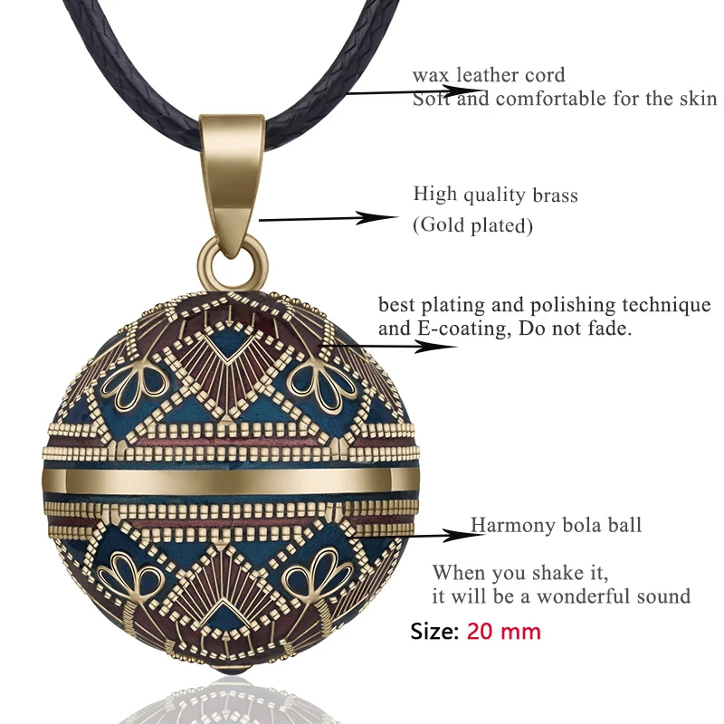 Eudora 20mm Vintage Mexican Bola Harmony Chime Ball Angel Caller Pregnancy Pendant Necklace for Women Fashion Jewelry N14NB319