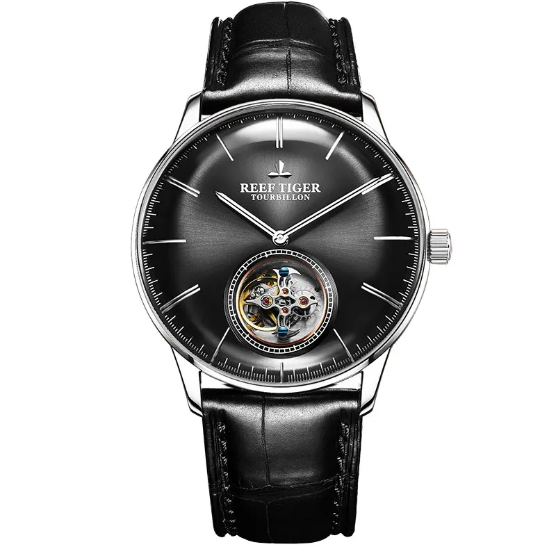 Reef Tiger/RT Hot Wrist Brand Luxury Famous Male Tourbillon Watch Automatic Watch Leather reloj hombre RGA1930