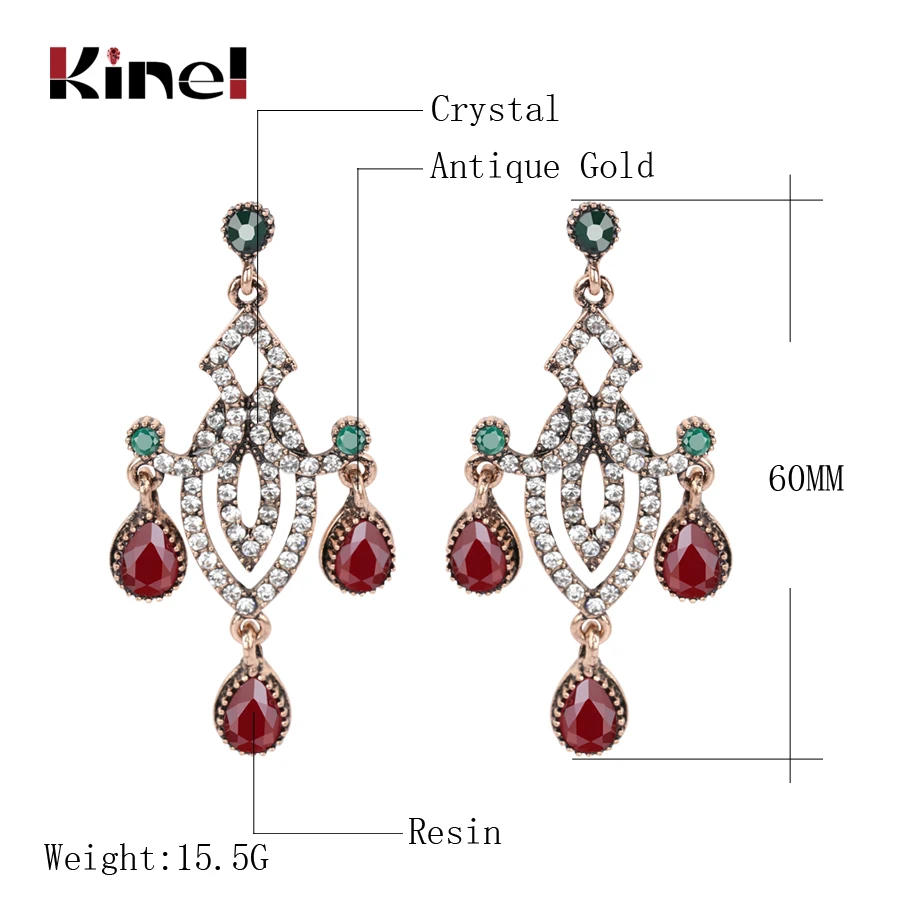 Kinel Big Earrings For Women Ethnic Style Indian Jewelry Antique Cold White Crystal Geometry Vintage Wedding Drop Earring