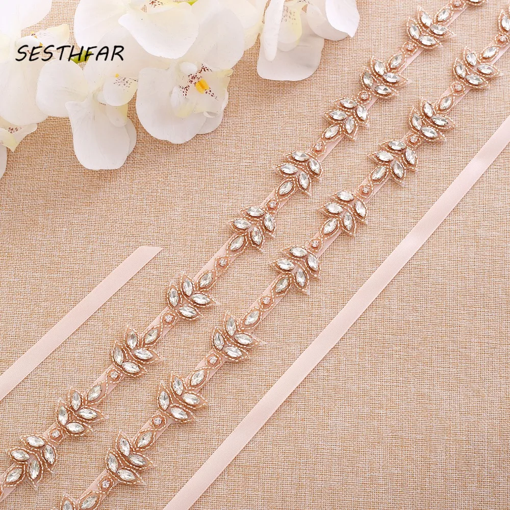 

Hand Beaded Bridal Belt Sash Rhinestones Wedding Sash Rose Gold Crystal Wedding Belt For Bridal DressesJ180RG