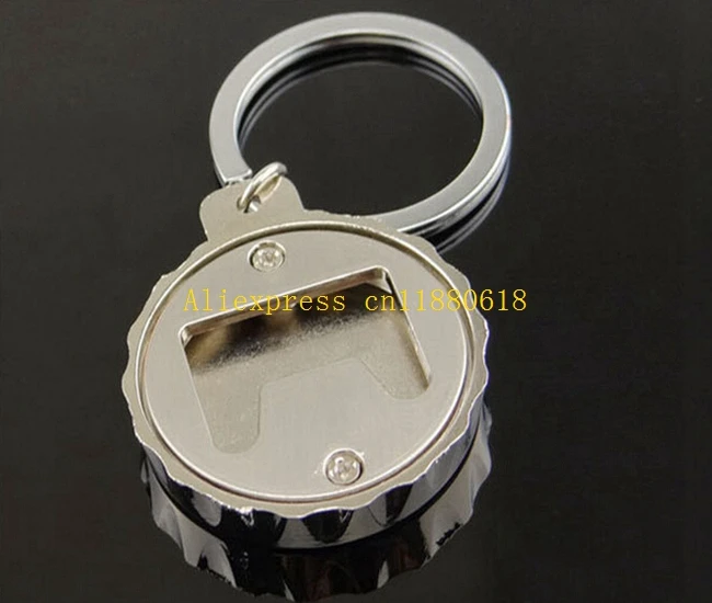 100pcs/lot Free Shipping Wholesale Gift Beer Bottle Round Cap Cover Bottle Opener KeyChain