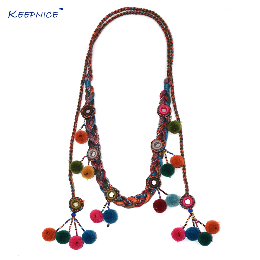Colthing Accessories Bohemian Pompoms Charm Long Beaded Chains Necklace Handmade Velvet Ball Pompous Tassel Boho Maxi Necklace
