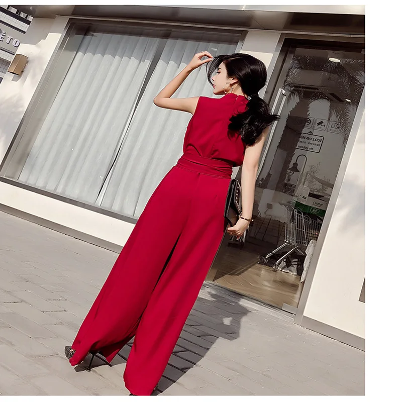 Dames Nieuwe Mode V-hals Jumpsuit Vrouwen Elegante Sexy Boog Rompertjes Hoge Taille Jumpsuit