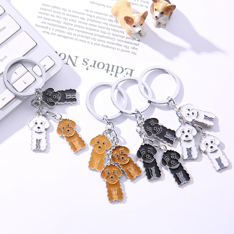 Poodle Teddy Dog Key Chains For Women Men Christmas Gift Metal Bag Charm Car Keychain Key Ring Holder Women Accessories