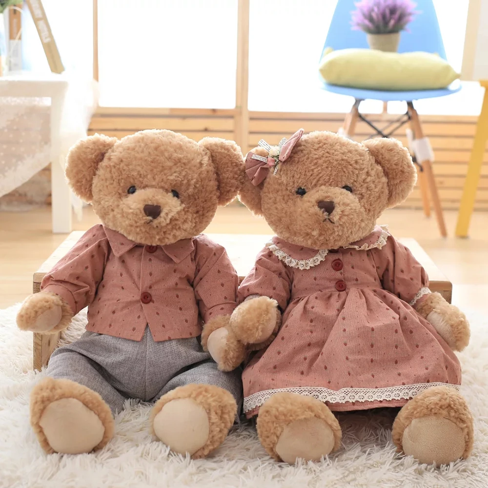 2PCS 60CM lovely Couple Teddy Bears Stuffed Plush Toys Valentine Teddy Bear Soft Kids Toy for Children Gifts Free shipping