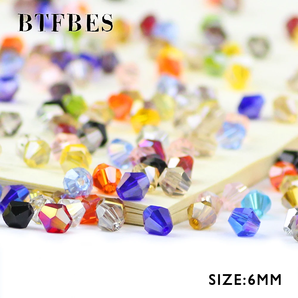 BTFBES 6mm AB Bicone Austrian Crystals Beads 50psc Cone Glass Spacer Loose bead for Jewelry Earring necklace Making Bracelet DIY