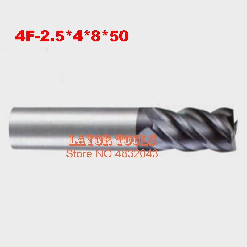 2017 Router Bit Fresa 4f-2.5*4*8*50, hrc50, cacbua Cấp Nhà Máy, cá chép trông trăng Vuông Flatted Cối Xay, 4 Sáo, lớp phủ: nano, nhà máy Ổ Cắm