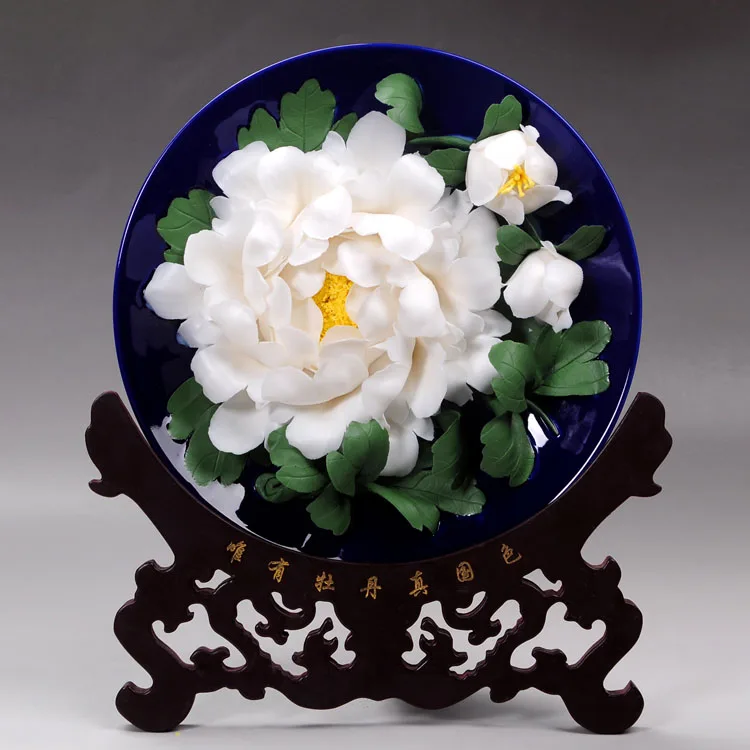 

Luoyang peony Dehua ceramic art flower disc hanging plate Home Furnishing ornaments ornaments crafts boutique