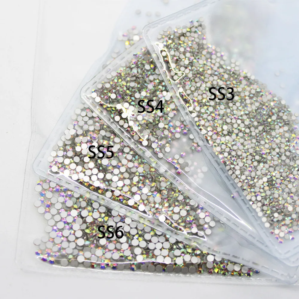 1440 pcs/Pack SS3-SS10 Crystal AB gold Nail Art Decorations Rhinestones For 3d Charm Glass Flatback Non Hotfix DIY