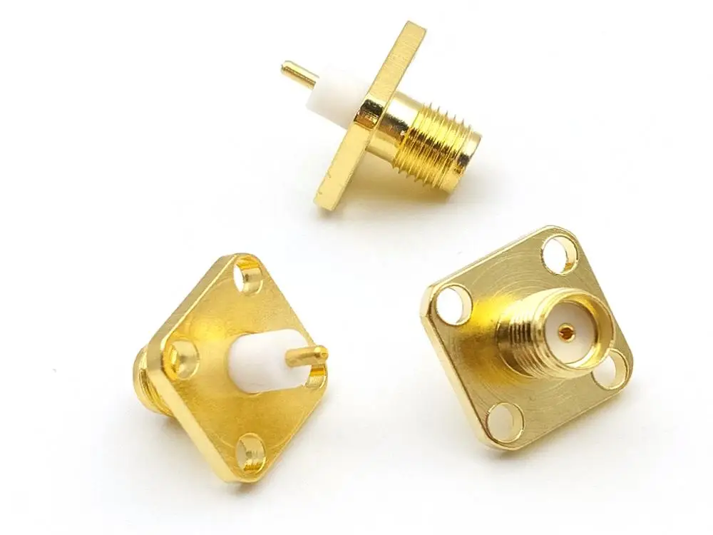 NEW Gold SMA (SMA-KFD4) female PTFE with 4 holes flange solder connector