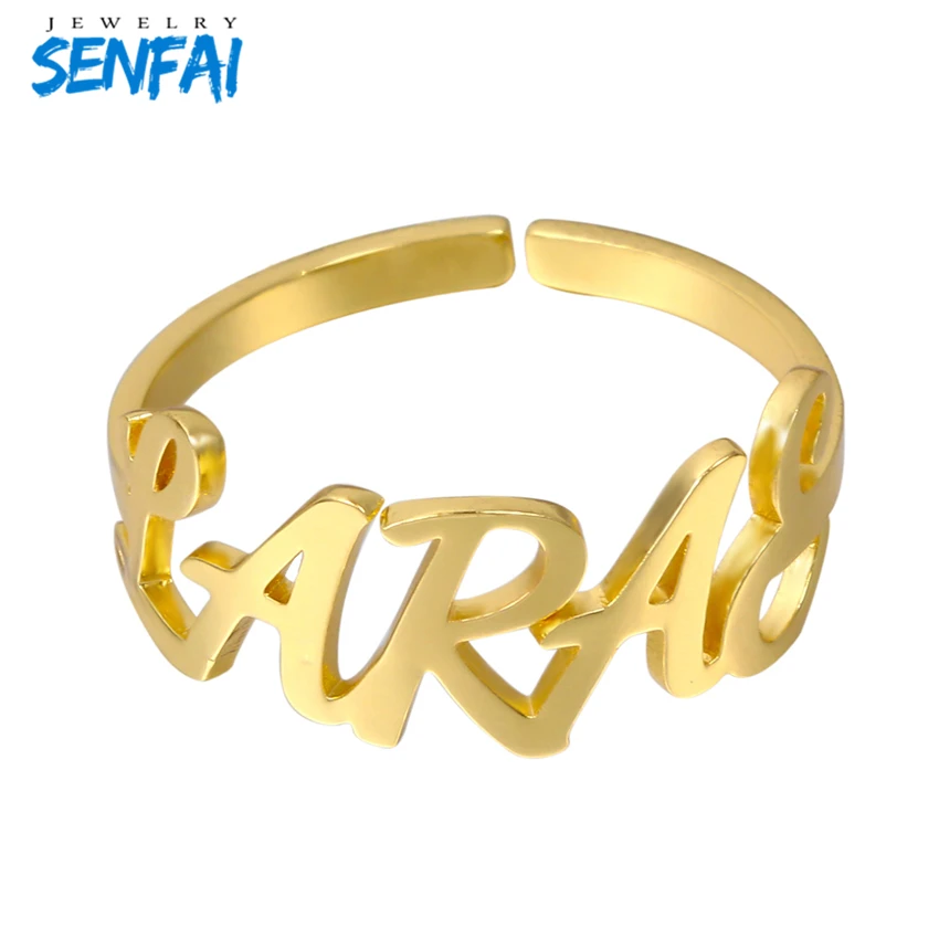 

Senfai Custom Name Initials Capital Letters Open Ring for Women Any Word Stainless Steel Ring DIY Jewelry Best Gift