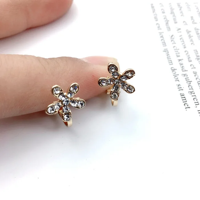 Grace Jun Cute Full Rhinestone Small Flower Clip on Earrings No Pierced for Kids Girls Hot Sale No Hole Earrings Wholesale Price