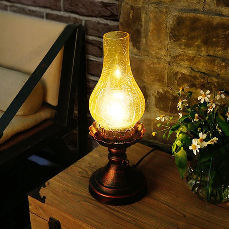 

Vintage Kerosene Lamp Industrial Glass table light Lampshade E27 LED Bulb Loft Retro desk light for home bedside decoration