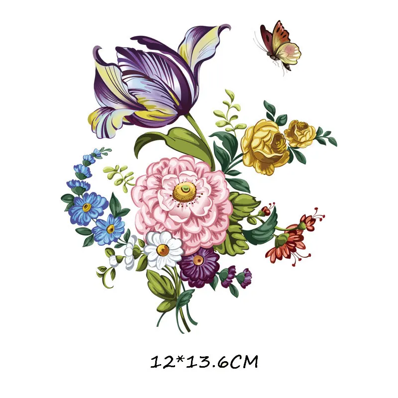 Top Iron on Patches Flowers Heat Transfer Stickers for Kids DIY Stripes Appliques Badges Clothes T-shirt Clothing Application E