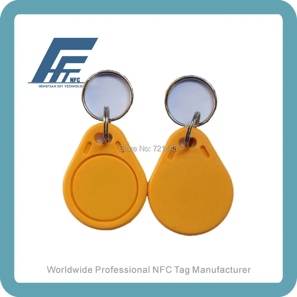 

100pcs RFID keyfob tags 13.56MHz Yellow Key fob Available For All NFC Phone Ntag213 NFC Keyfobs