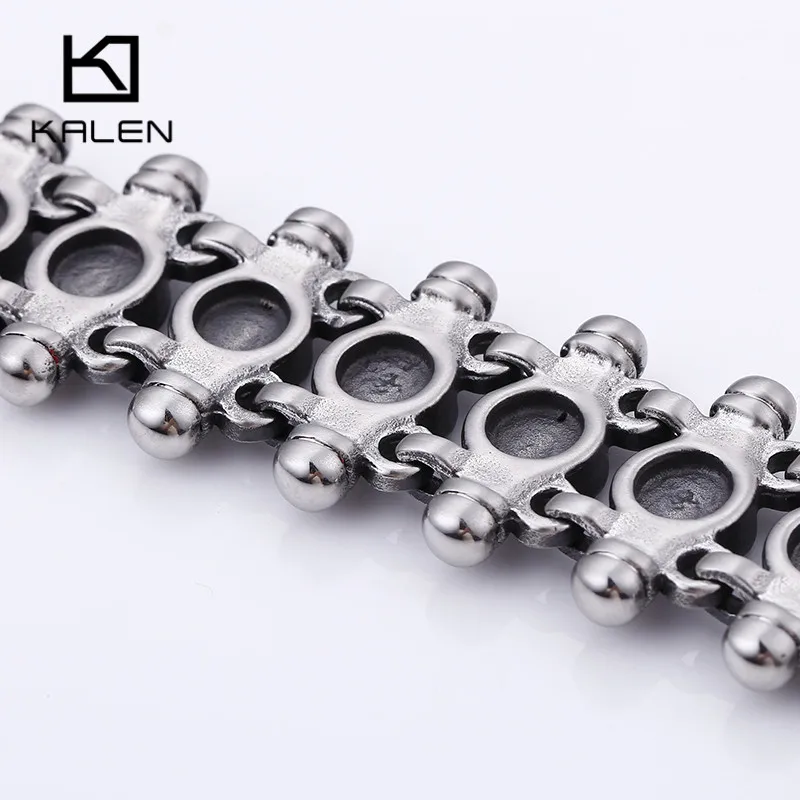 KALEN Punk 21.5cm Skull Bracelets Men Stainless Steel Matte Linking Skull Charm Bracelets Gothic Biker Halloween Jewelry