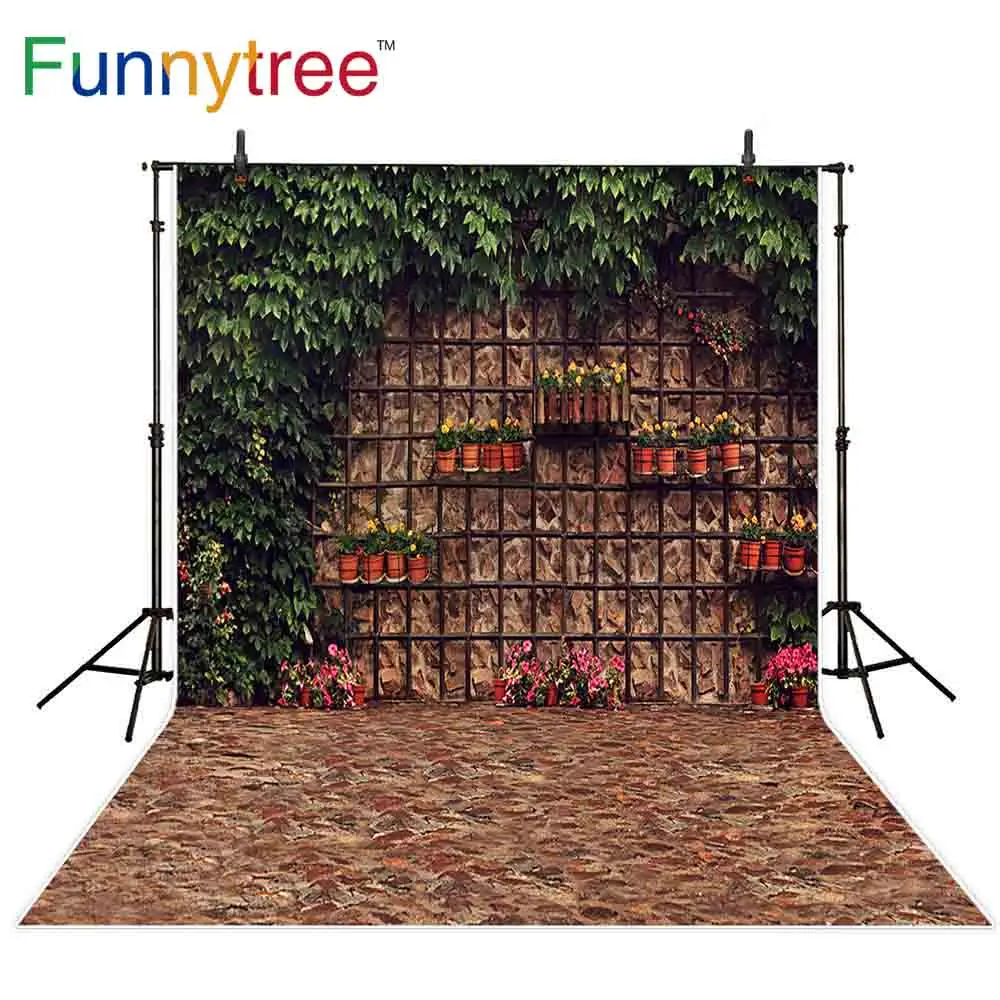 Funnytree background for photo shoots Leaves lattice stone Potted plant flowers spring photography backdrops studio photocall