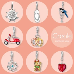 Rudder Flip-flop Magpie Motorcycle Hearts Clover Lucky Cat Strawberry Charm Pendant,2019 Trendy Jewelry 925 Sterling Silver Gift