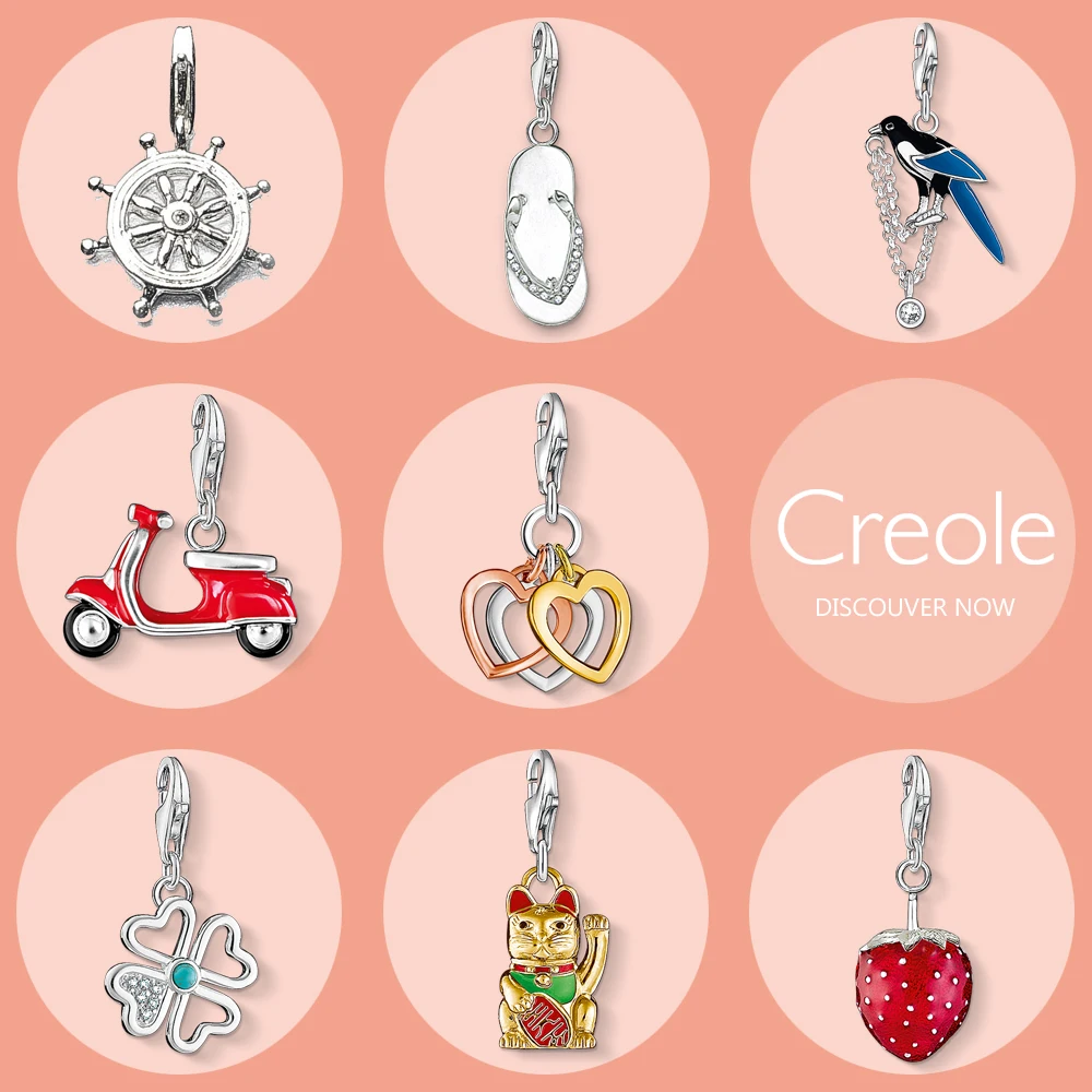 Korm Flip-flop sroka motocykl serca koniczyna kot na szczęście truskawka wisiorek z amuletem, 2019 modna biżuteria 925 Sterling Silver Gift