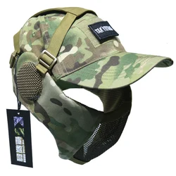 TAK YIYING Hunting Foldable Mesh Mask With Ear Protection With Cap for Airsoft Paintball Mask