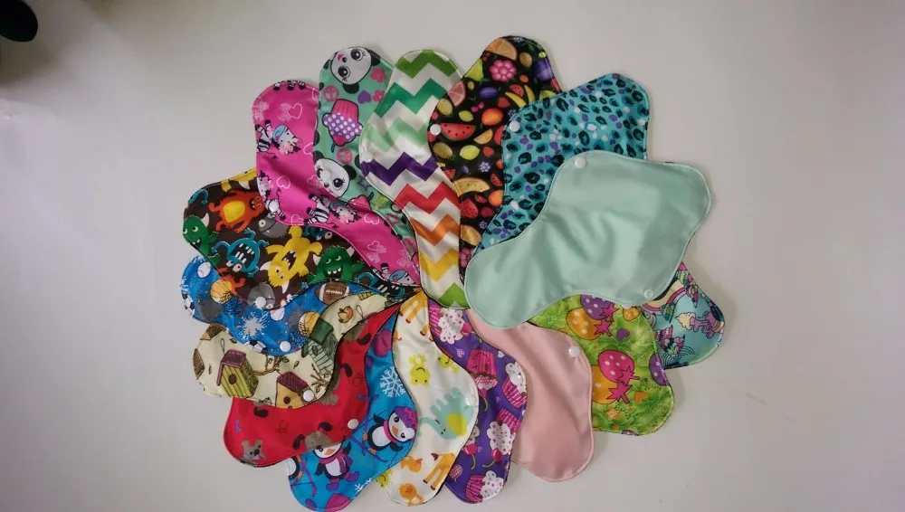 Hot Koop Herbruikbare Wasbare Bamboe Doek Pads, Menstruele Sanitair Moederschap Mama Pad, print Kleur En Effen Kleur Gratis Verzending