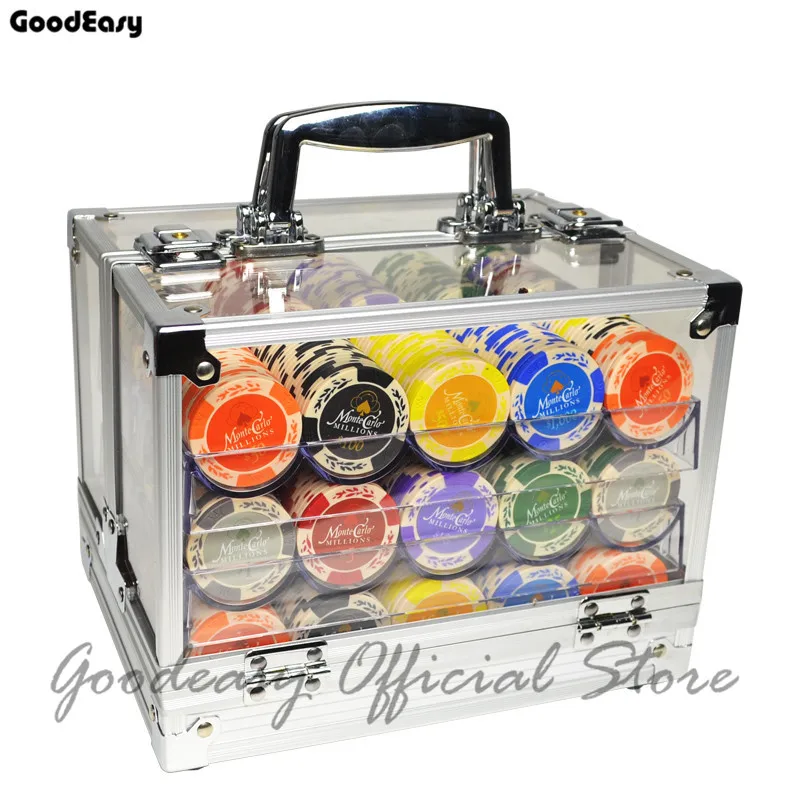 

600/1000PCS Texas Hold'em Poker Clay Poker Chips Set With Acrylic Box Playing Cards Dices Dealer Buttons Flannelette Bag