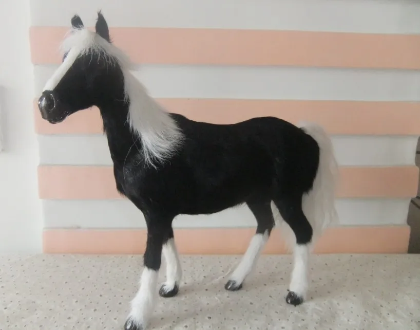 lovely simulation horse toy fur& polyethylene horse black model horse doll gift about 28x25cm 0728