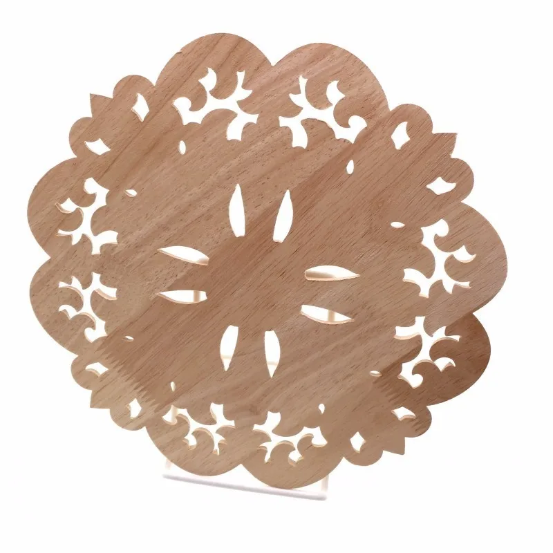 RUNBAZEF Woodcarving Furniture Decoration European Style Solid Wood Round Applique Heart Decorative Flower Figurines Miniatures