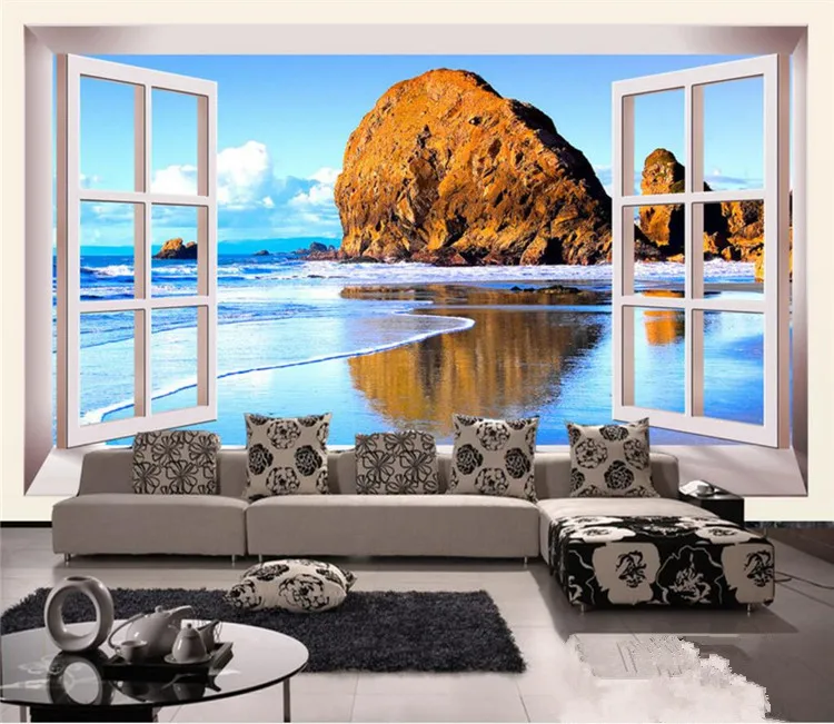 

Custom Photo Wallpaper 3D Stereoscopic Window Beach Scenery Living Room TV Background Wall Mural Print Wallpaper Papel Pintado