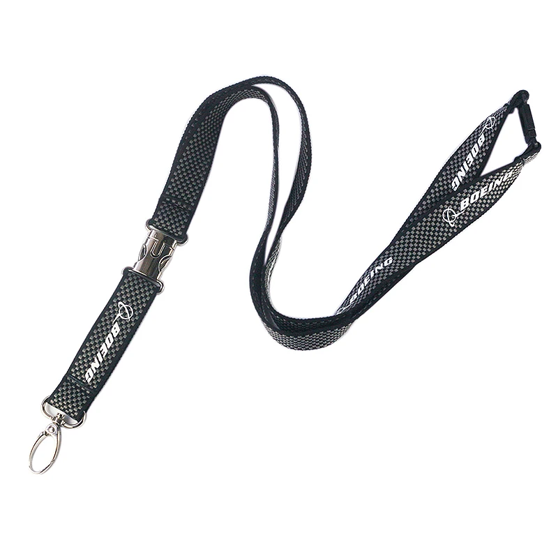 New BOEING / Airbus Lanyard for Pilot License ID Holder, Wide Black Mini Plaid Style with Metal Buckle for Flight Crew Airman