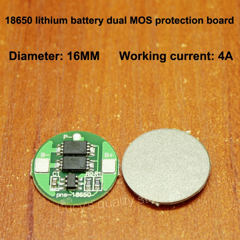 10pcs/lot 18650 lithium battery dual MOS protection board diameter 16MM 18650 protection board voltage 4.2V operating current 4A