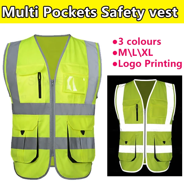 

SFvest Construction Hi vis vest fluorescent yellow safety reflective vest company logo printing